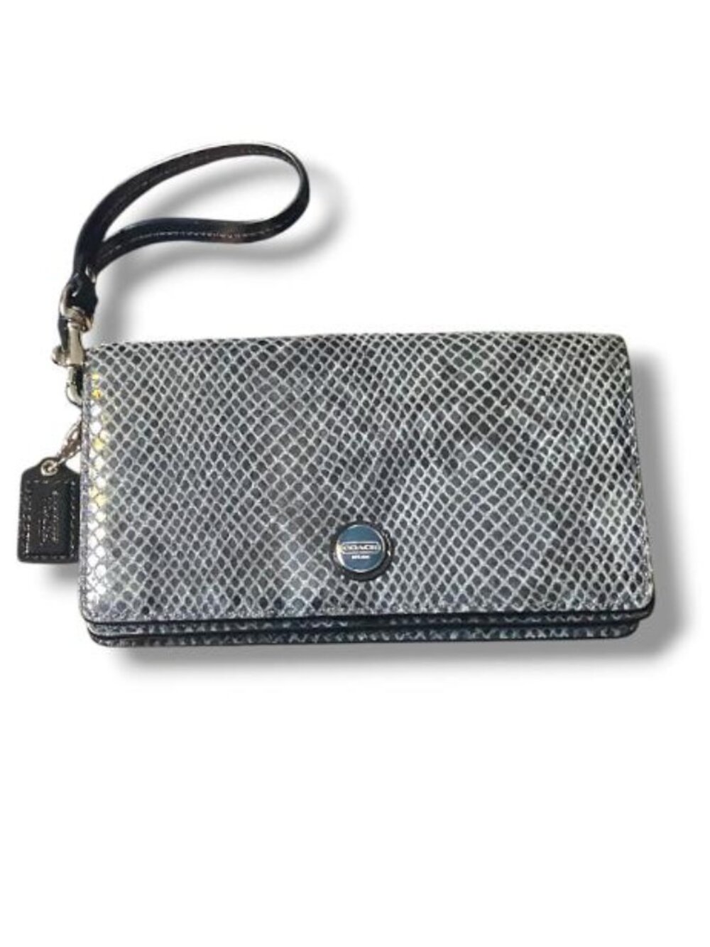 COACH Gray Snake Embossed Leather Wristlet Clutch